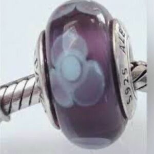Retired Pandora Purple Floral Murano Charm